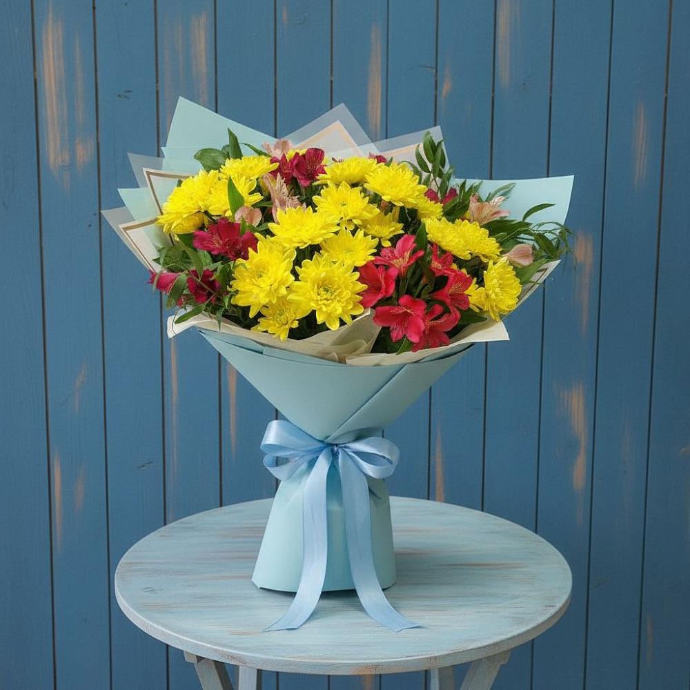 Букет цветов из: Альстромерии и Хризантемы в Келермесской
