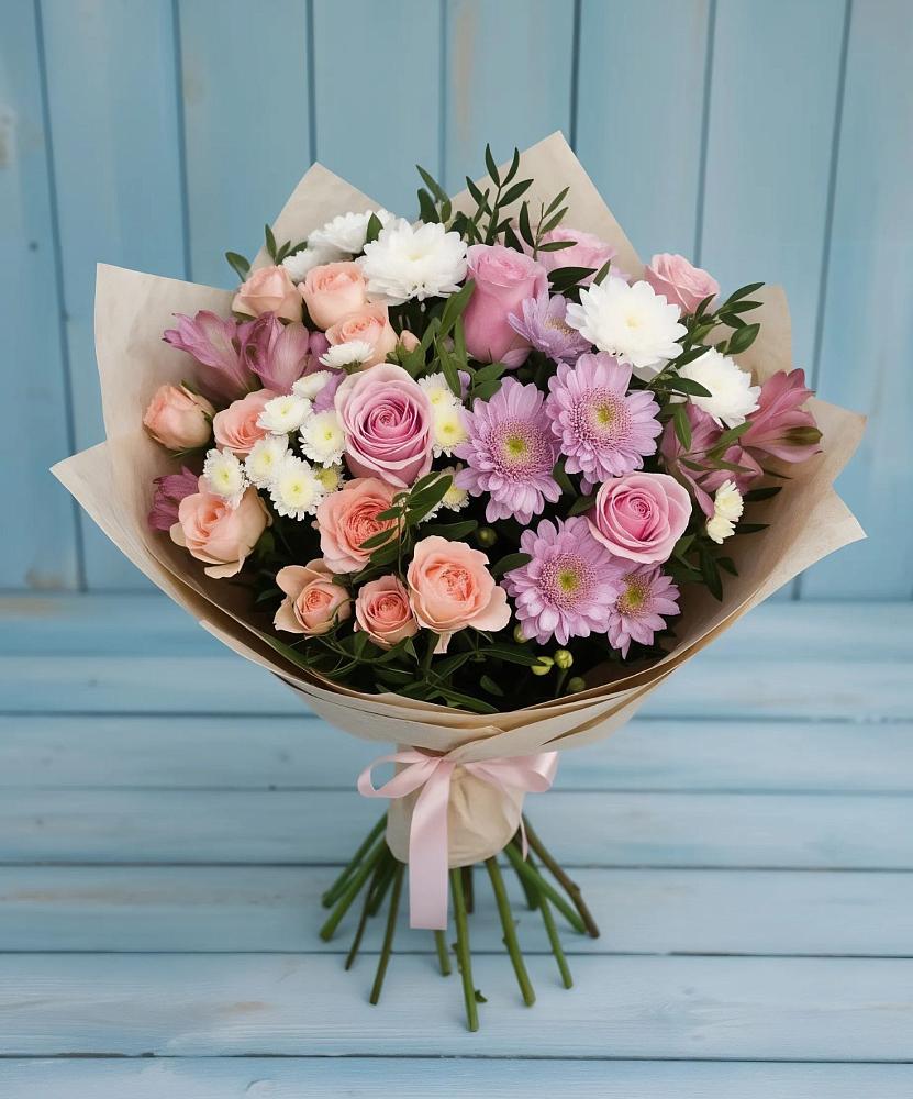 Букет цветов из: Хризантемы, Розы и Альстромерии в Келермесской